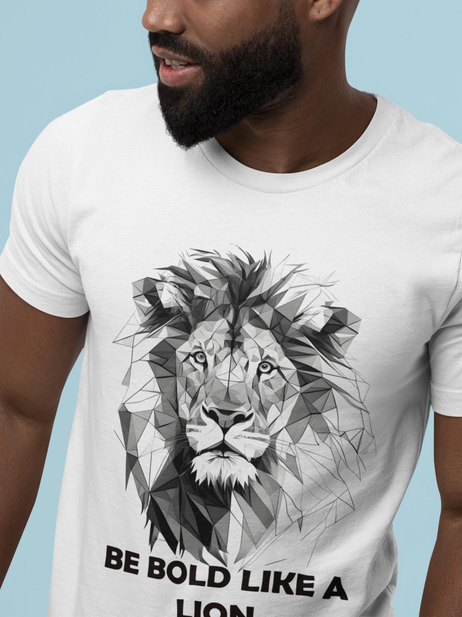 Geometric Lion T-Shirt: Black and White Wildlife Tee S