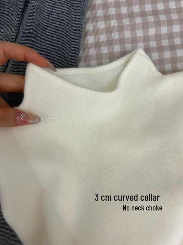 Women's Slimming Korean Style Minimalist Knitwear - Soft Stand Collar Long Sleeve Sweater for Spring/Autumn