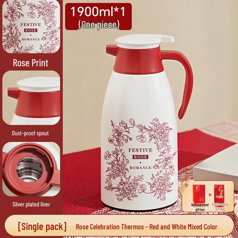 Red Thermos Flask Set: Wedding Dowry Pair of Large-Capacity Insulated Hot Water Bottles with Glass Liner