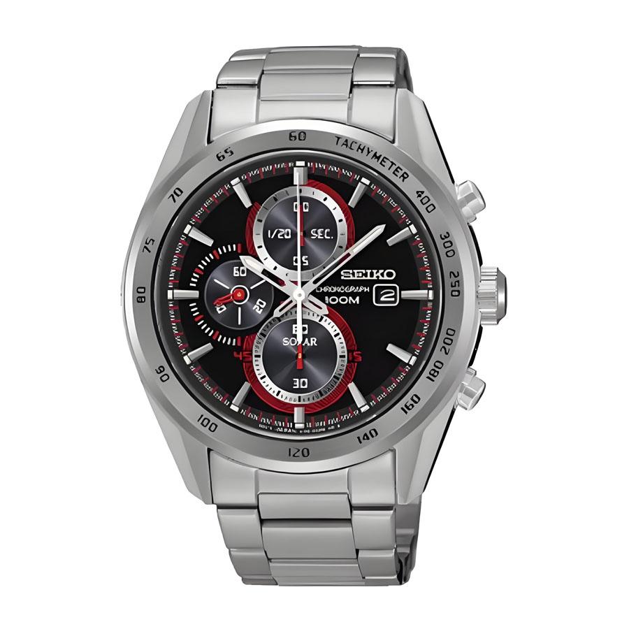 

Men s Solar Chronograph Watch - Black Dial Stainless Steel Sport Watch SSC397J1