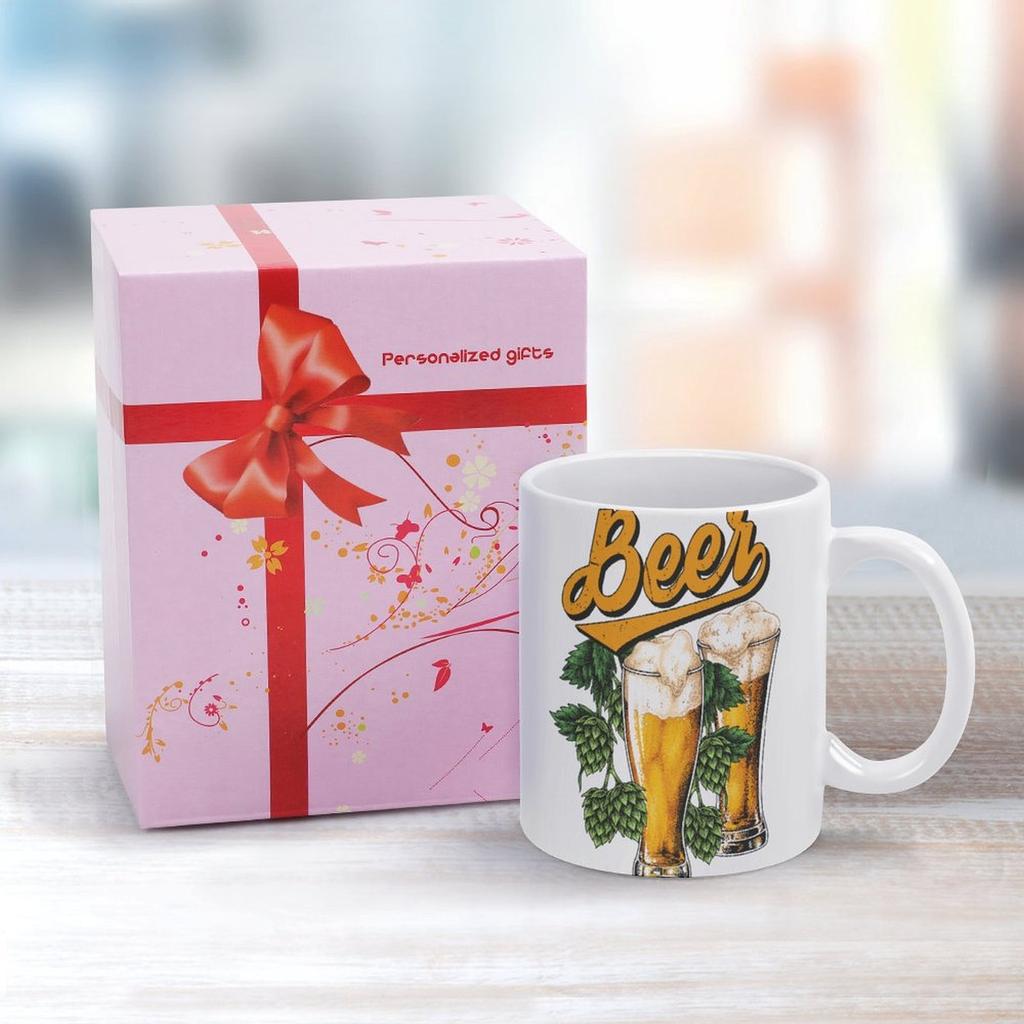 1pc 11oz Ceramic Beer Lover Mug with Double-Sided Printed Design, Home Drinkware