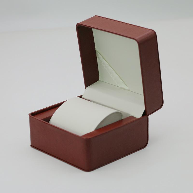 Rounded Corner PU Leather Single Watch Storage Box with Threaded Flip Cover