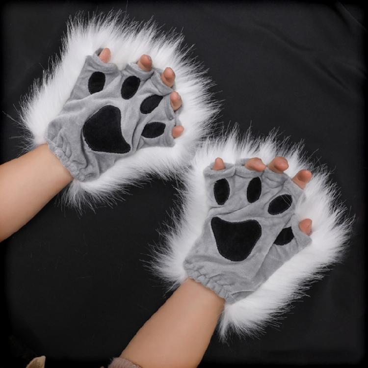 1 Paar Plüsch-Wolfspfoten-Handschuhe Fuchspfoten Kostümzubehör für Halloween