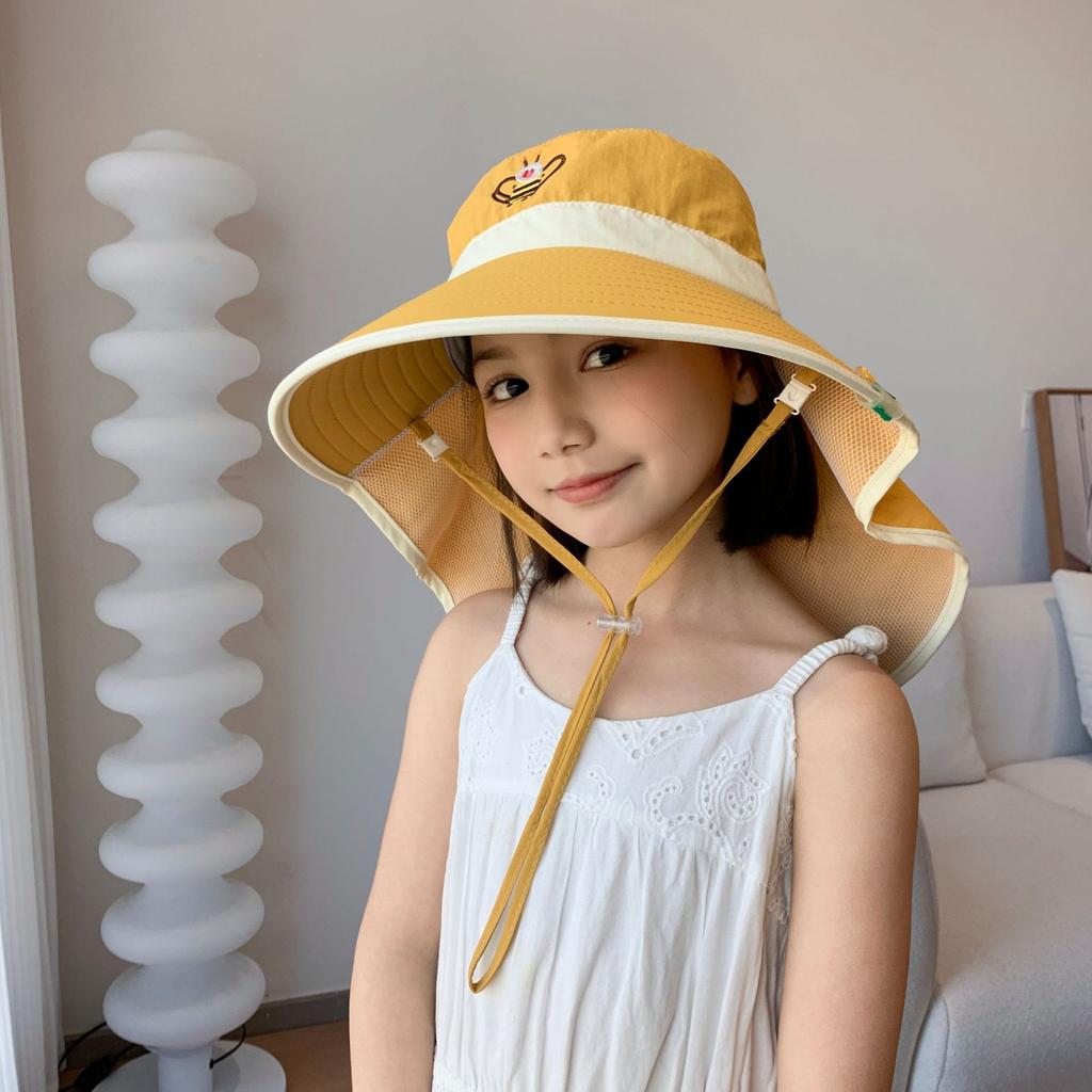 Summer Hats For Children Girls and Boys Big Brim Shawl Sunscreen Outdoor Fisherman Cap Bucket Hat Breathable Traveling Sun Hat