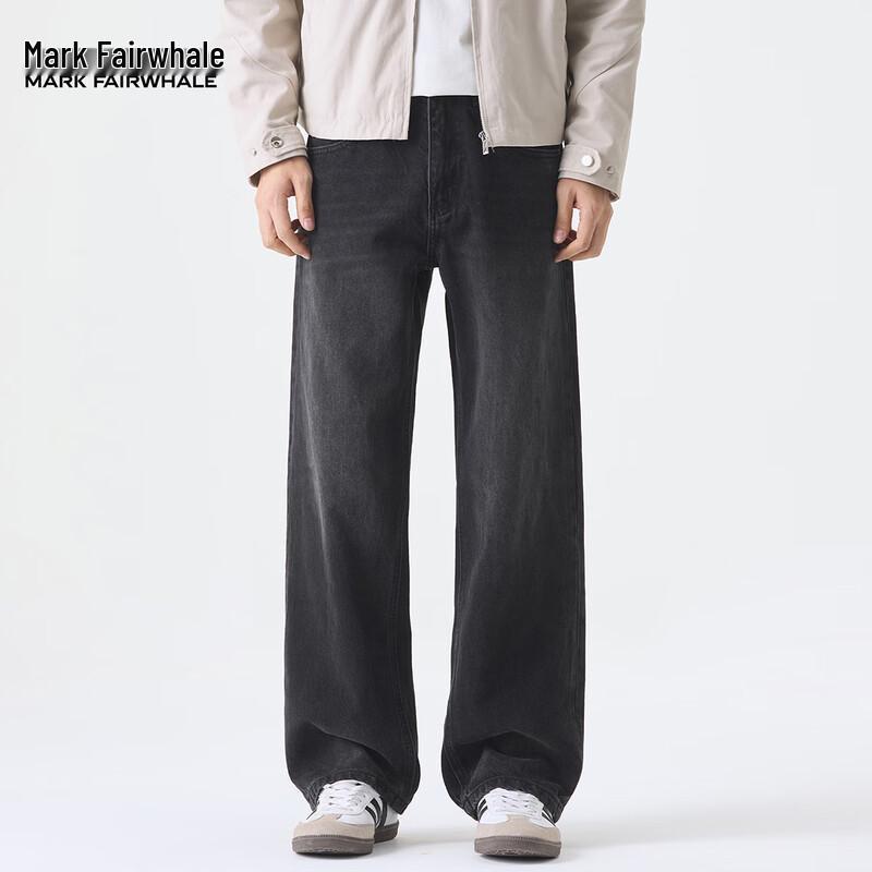 Mark Fairwhale Men's American Style Washed Black Loose Straight Jeans