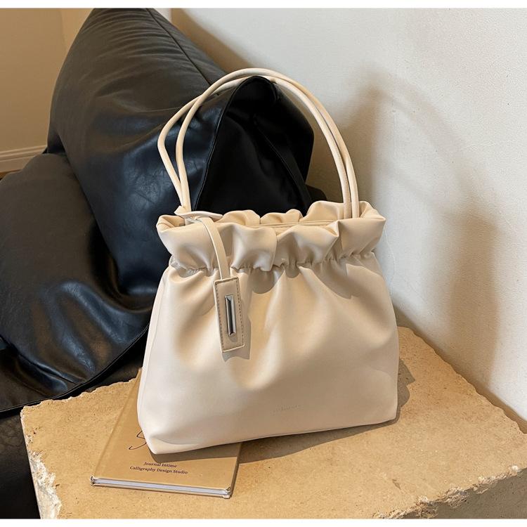 

Нішева дизайнерська сумка, Універсальна плісирована сумка через плече, Модна дорожня сумка-відро бежевий