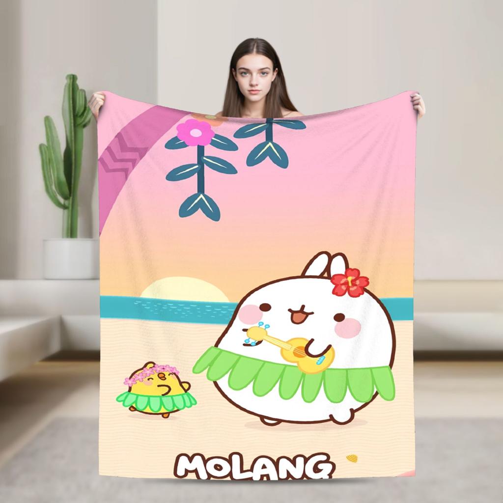 Molang Funny Cartoon Blanket  Soft Warm Funny Plush Throw Blanket For Girls Boys Bedroom Flannel Bedspread Bed Cover