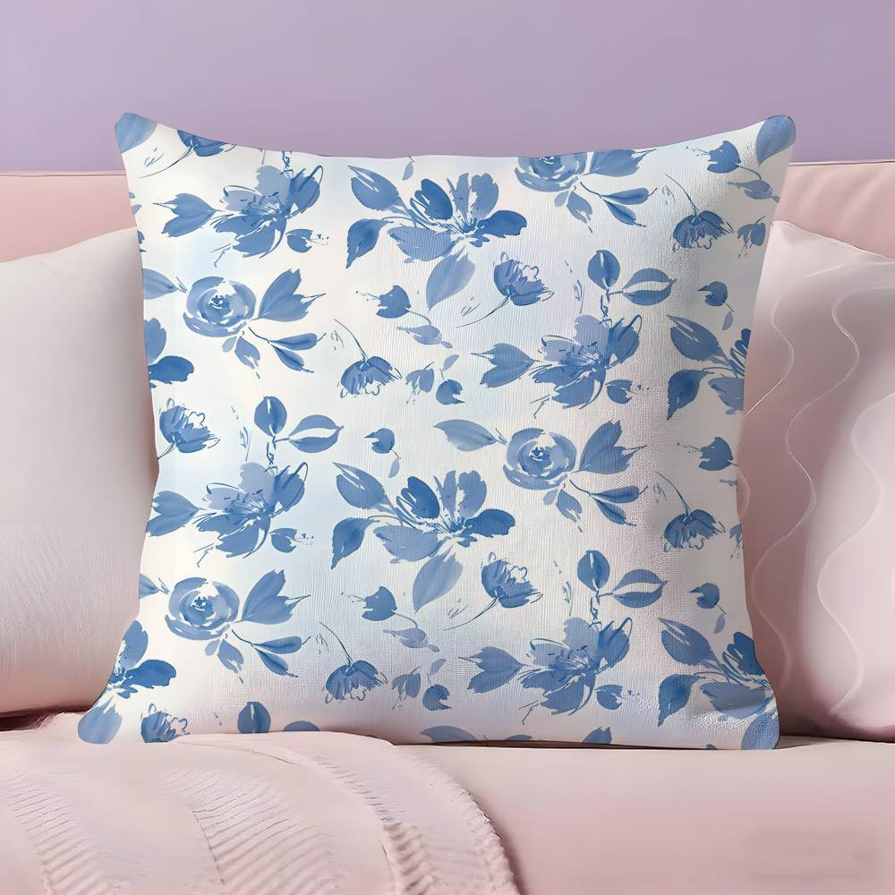 Elegant Blue Floral art Pillow Case  Ultra Soft Skin Friendly Fabric Cloud Like Comfort & Concealed Zipper