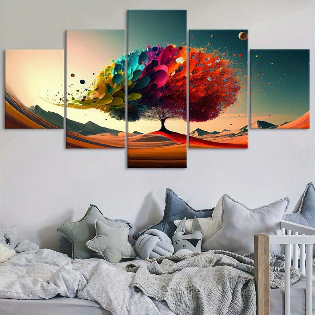 5pcs/set Unframed Canvas Poster, Modern Art, Desert Colorful Life Tree Canvas Poster, Ideal Gift For Bedroom Living Room