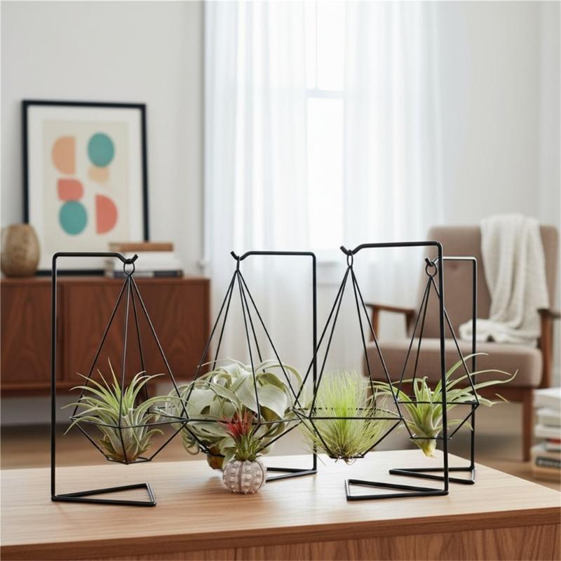 Artistic Metal Plant Holder Geometric Durability Iron Garden Shelf For Living Room Balcony Decoration