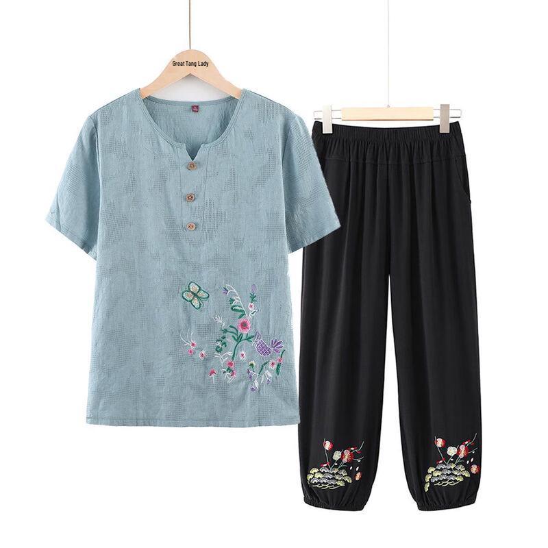 Women's Summer Breathable Top & Pants Set for Middle-Aged