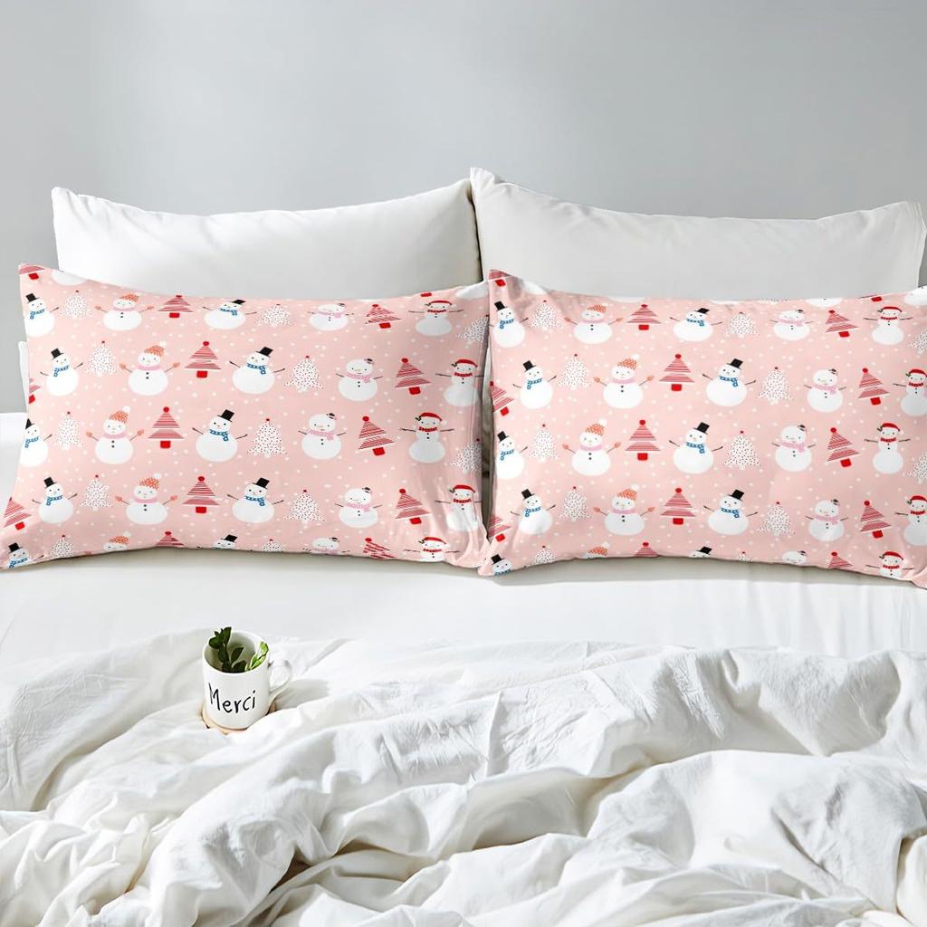 Cartoon Snowman Pink Polka Dots Three-Piece Quilt Cover Digital Printing Bedding Set Bed Cover