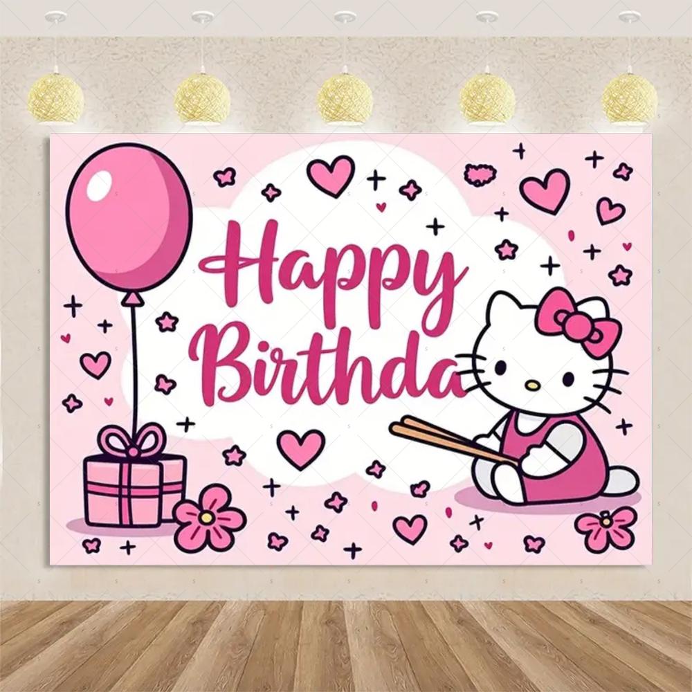 Kawaii Hello Kitty Pink Graffiti In Urban Streets Print Tapestry Bedroom Decoration Celebration Background Design Holiday Party