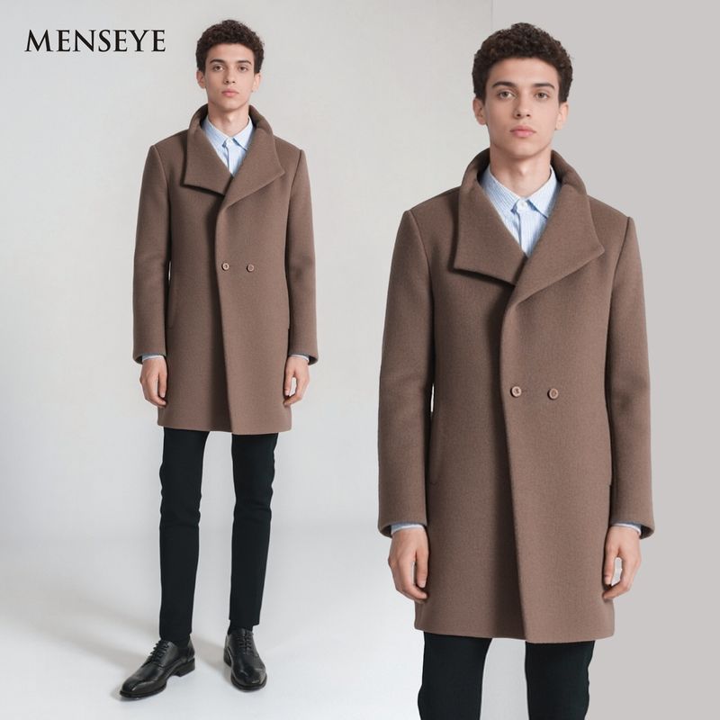 Menseye Menseye Winter Khaki Wool Overcoat