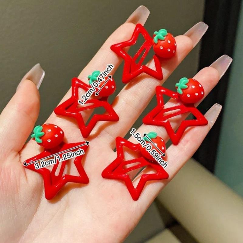 10pcs Children'S High-End Strawberry Pentagonal Star Hair Clip, Girls' Niche Design Hair Clip, Sweet And Versatile Clip Accessory