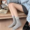 Ladies Spring and Autumn Pure Cotton Curled Edge Double Neck Collision Color Cloth Label Button College Wind Tube Pile Socks