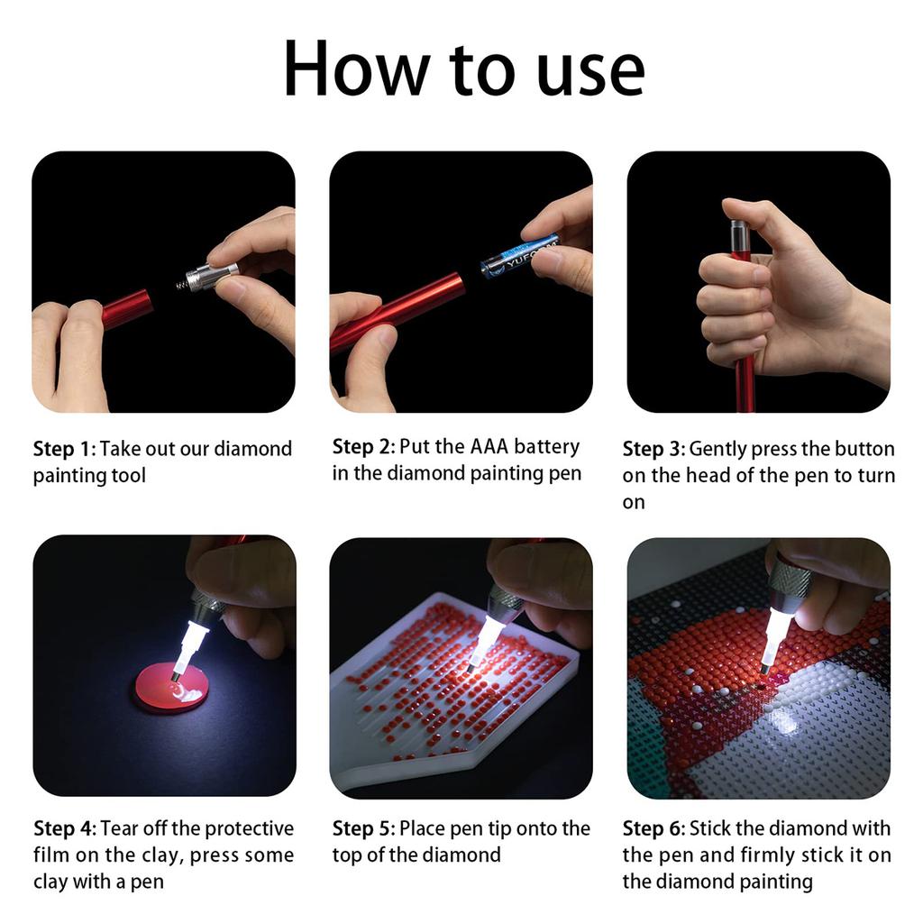 2pcs/Set 5D Diamond Painting Lighting Point Drill Pen Square/Round Drill DIY Portable Diamond Painting Drawing Tool