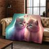 Cute Cat Kitten Cartoon Flannel Blanket Soft Warm Blanket Throw Blanket for Bedroom Living Room Bed Travel Camping Picnic Gift