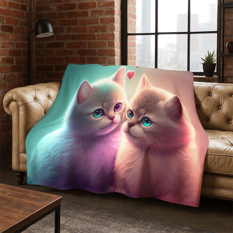 Cute Cat Kitten Cartoon Flannel Blanket Soft Warm Blanket Throw Blanket for Bedroom Living Room Bed Travel Camping Picnic Gift