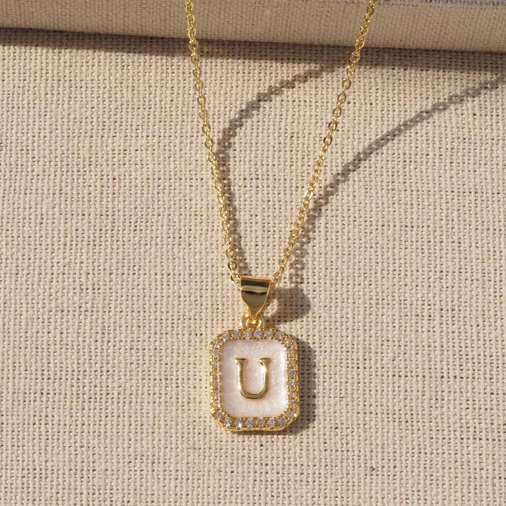 Trendy Gold-Plated A-Z Initial Pendant Necklace with Enamel Finish
