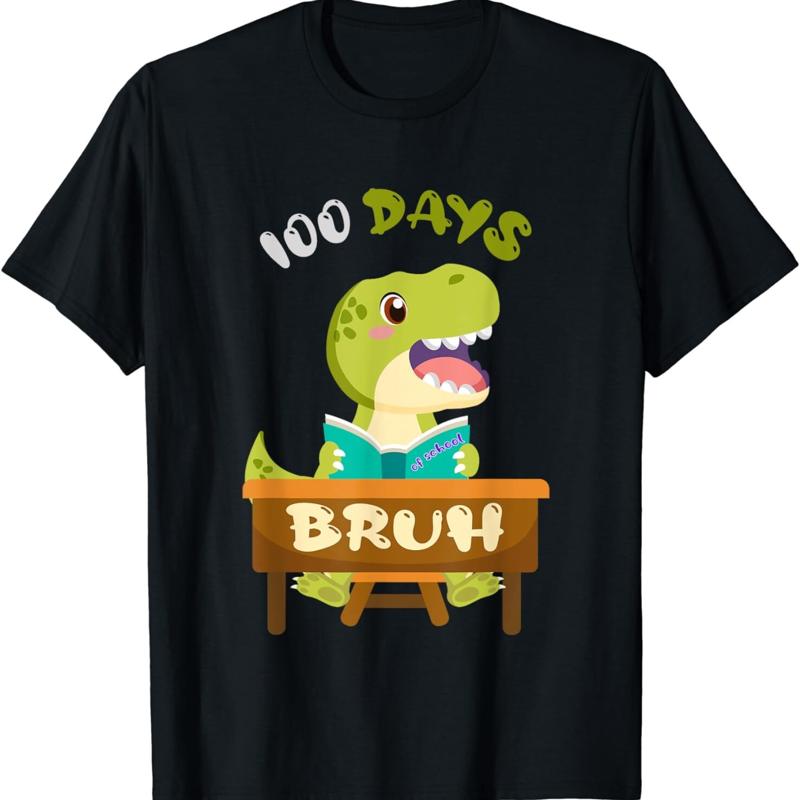 Bruh 100 Days Of School Dinosaur 100th Day 2024 T Shirt S разноцветный