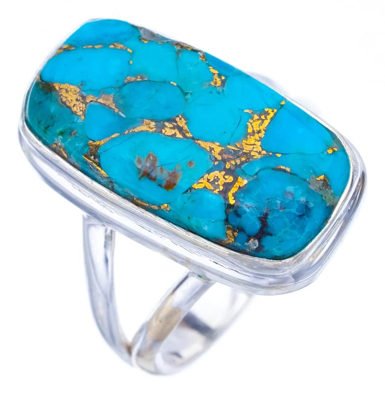 

StarGems® Natural Copper Turquoise Handmade 925 Sterling Silver Ring 6.75 F2231
