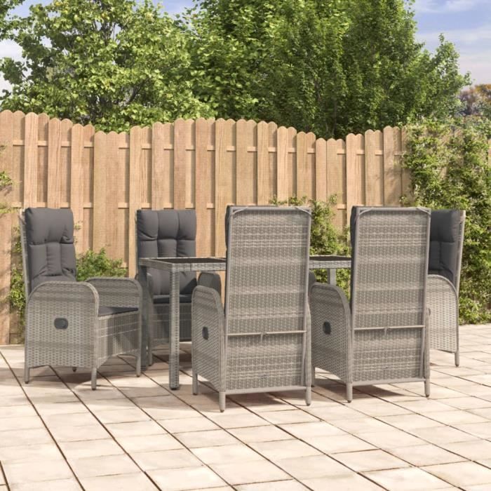 VidaXL Garden Dining Furniture and Cushions 7 Pcs Grey Rattan 3185026