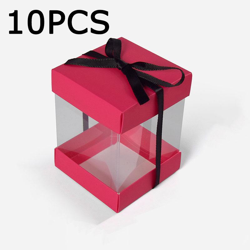 

WTEMPO Складные прозрачные витрины для цветов и кукол, квадратные подарочные коробки с бантом из ленты своими руками, идеально подходящие для хранения и дарения деликатных предметов 10pcs розы красного