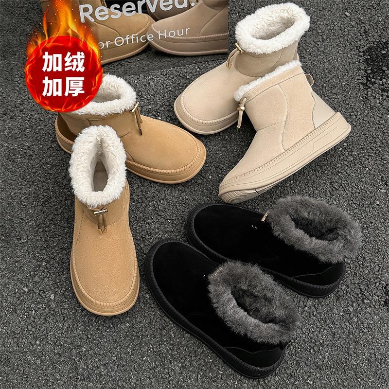 2562 platform snow boots autumn and winter British leather outdoor velvet cotton shoes men and women couples winter warm shoes