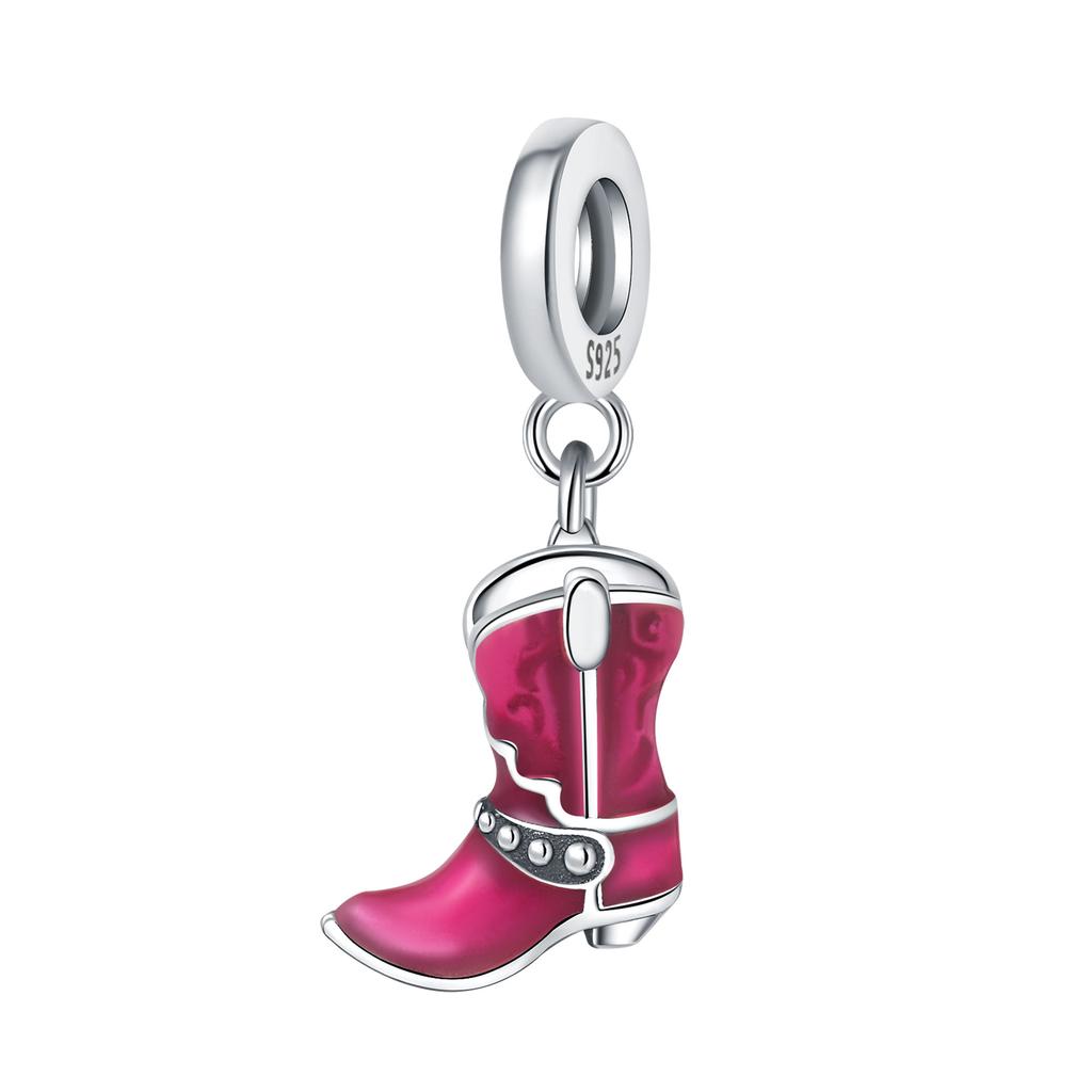 Copper Cute Pink Boot Pendants Bracelet Charms Fit Women Jewelry Party Beads Diy Fine Gifts Decorate Accessories
