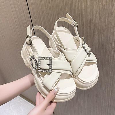 Fashion 8CM Metal Buckle Chunky Sandals Women Summer Shiny Crystal Platform Sandals Woman Fashion Thick Bottom Sandalias Slippers Pumps