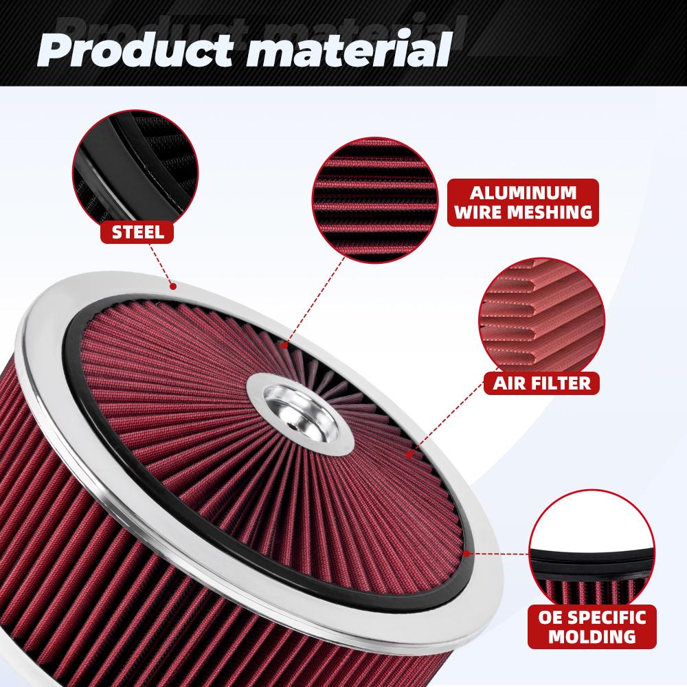 5-1/8 Carb Neck High Flow Air Cleaner Set 14in X 2in/3in/4in/5in Chrome Round Performance Thru Air Cleaner Filter OFI178