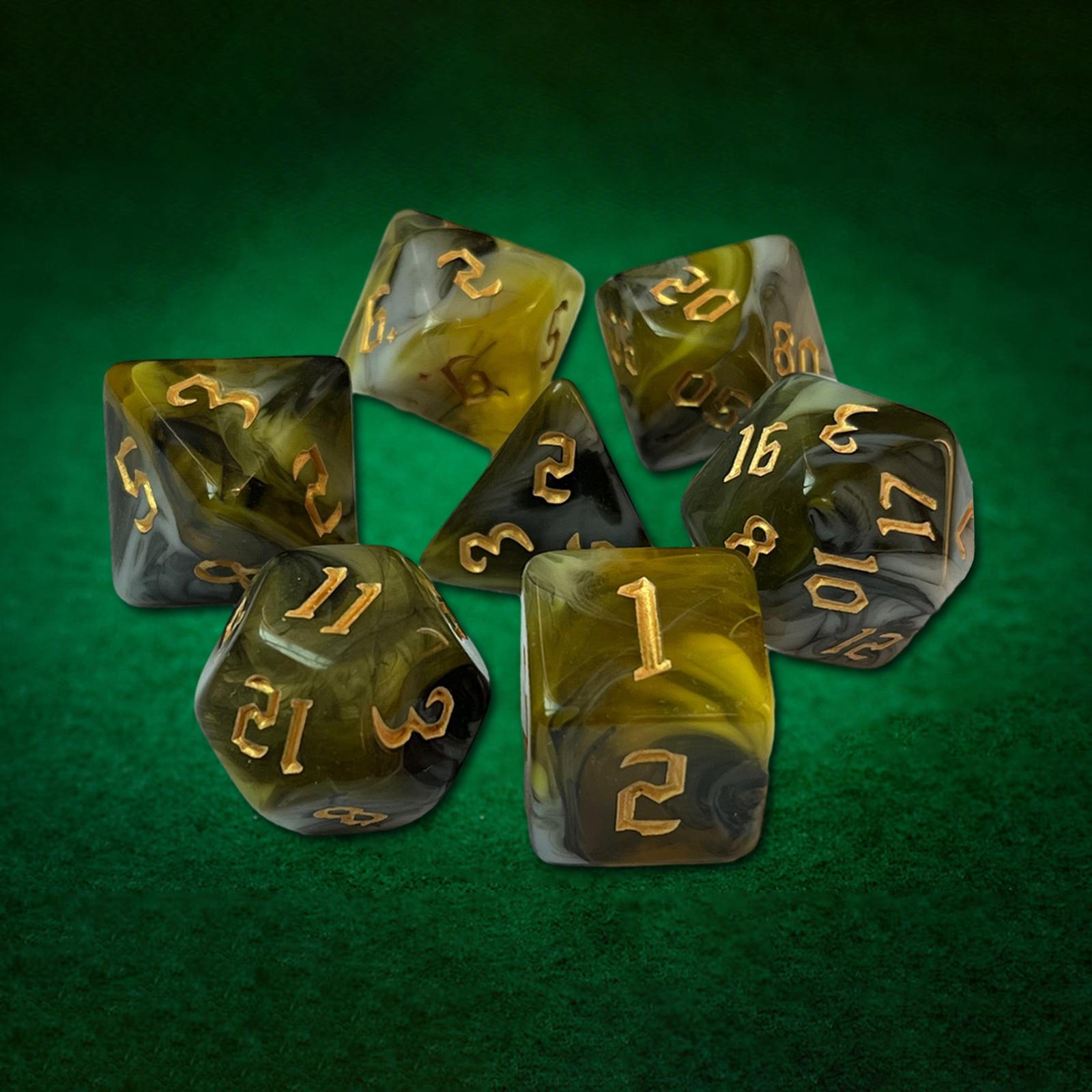 

Коллекция многогранных кубиков из 7 предметов для настольных приключений — четкая цифровая маркировка и яркие цвета Yellow Gray