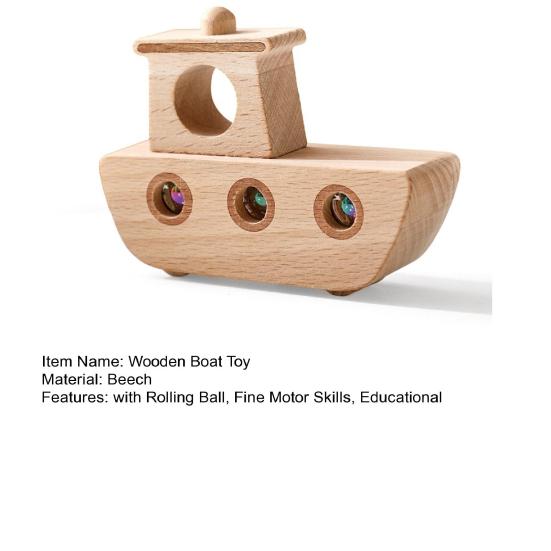 Wooden Rolling Ball Boat Toy Baby Interactive Boy with Acrylic Beads Focus