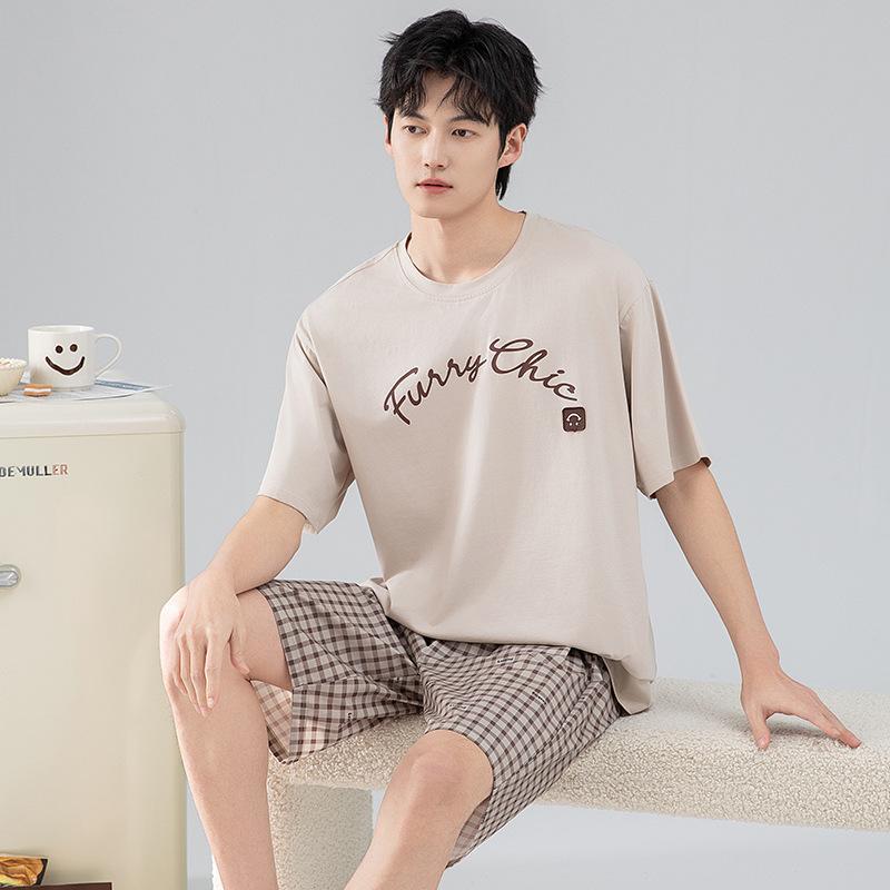 Pajamas Men's Summer Cotton Short Sleeve Shorts 1011 New Summer Thin Outer Wear Men's Large Size Loungewear Set