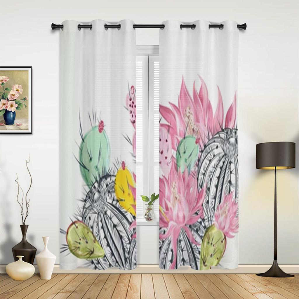 Schöne Kaktuspflanzen und Blumen Fenstervorhänge für Wohnzimmer, luxuriöse Schlafzimmerdekoration, Vorhänge, Küchenfensterbehandlungen