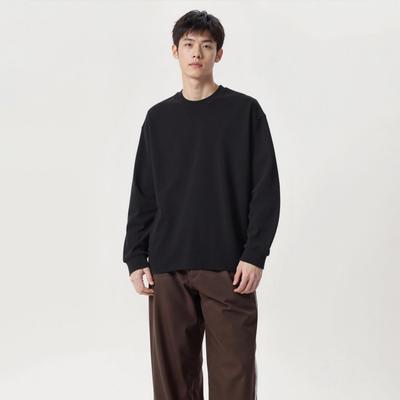 Spring and Autumn Pure Cotton Soft Breathable Fabric Round Neck Long Sleeved T-shirt for Men and Women, Loose Fit Base Shirt