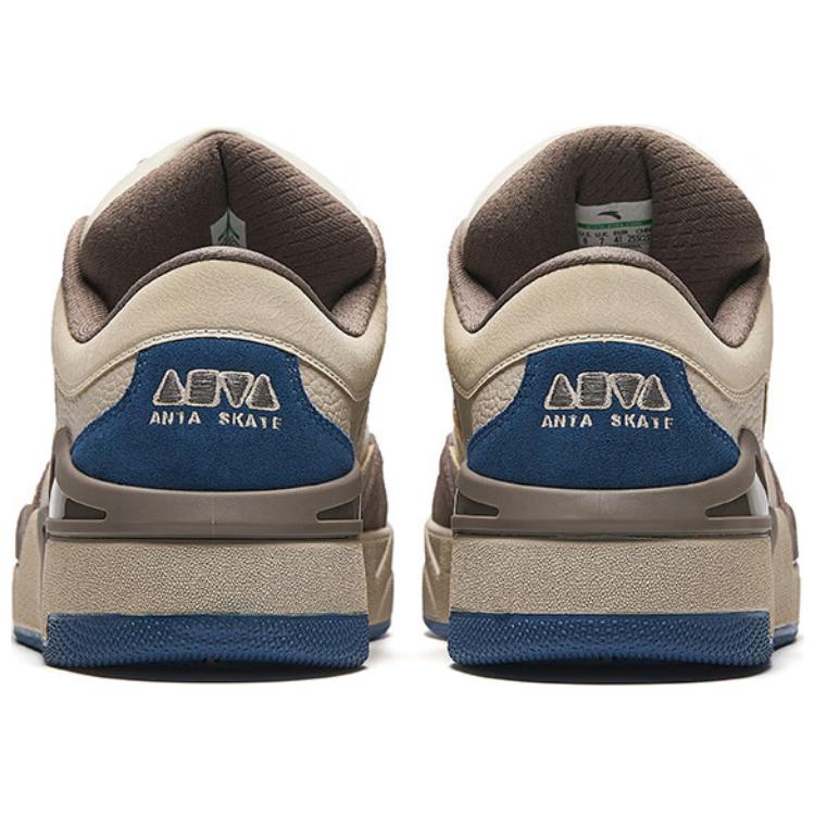 New Anta Non Slip Wear Resistant Shock Absorption Low Top Skateboard Shoes Men's Beige Brown Blue 112448081-3