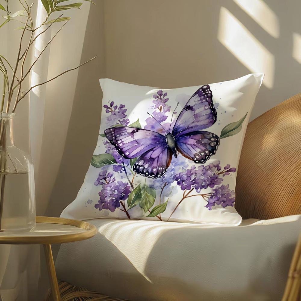 Butterfly And Flower Cushion Cover Soft Short Plush Pillow Cover Smooth Cozy Texture Aesthetic Cushion Case Home Decor