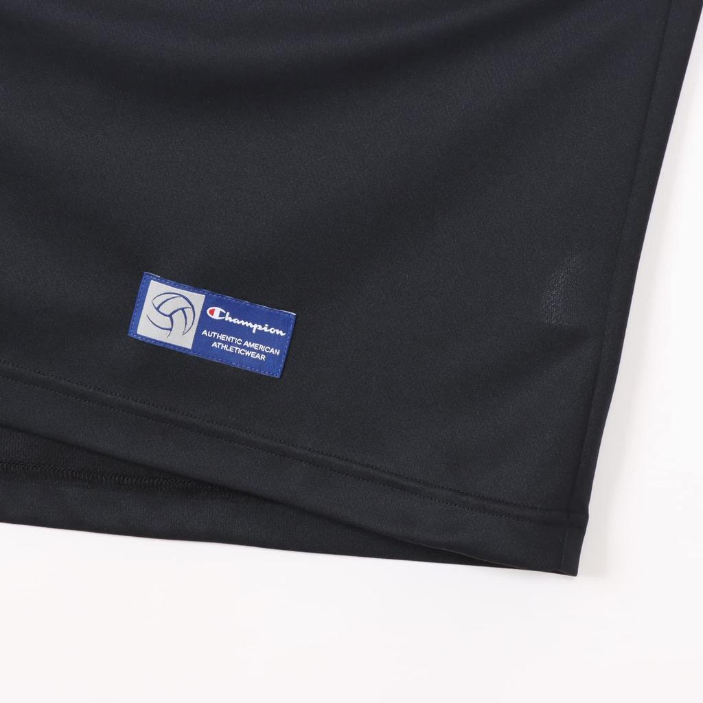 Champion Volleyball Long Round Odor with Black X Gold Men's T-Shirt, Sleeve, Neck, Antibacterial, Resistant, Quick-Drying, One-Point Logo, C3-YV411,