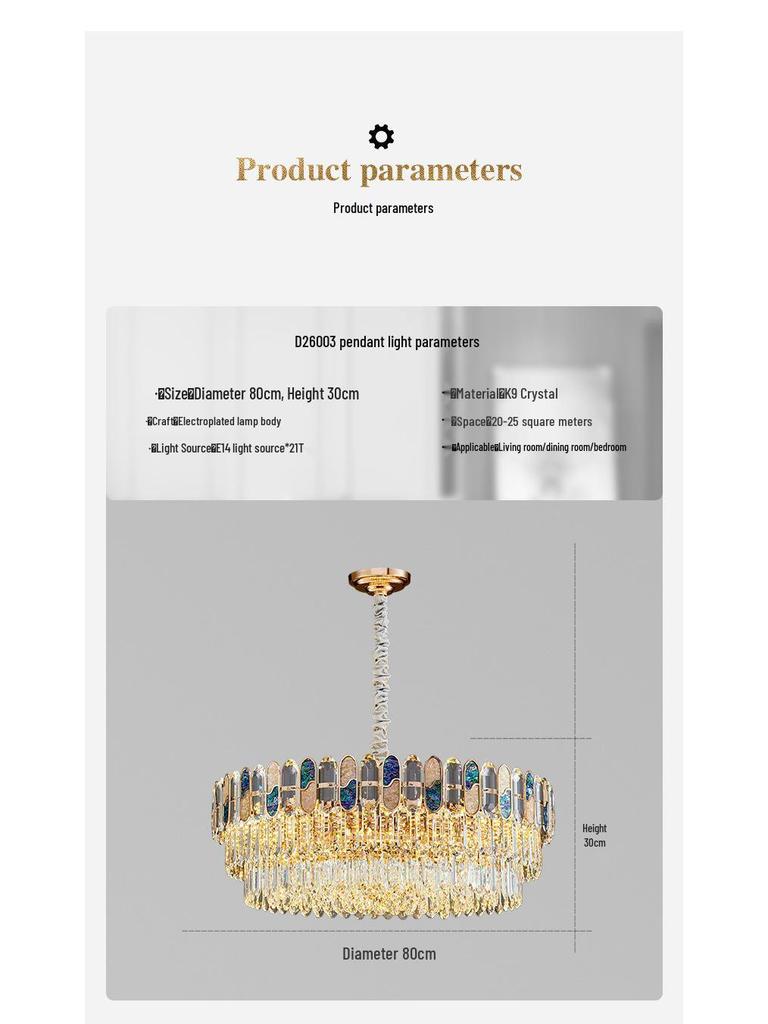 Luxury Crystal Chandelier Ceiling Light for Living, Dining, and Bedroom - High-End Colorful Shell Design