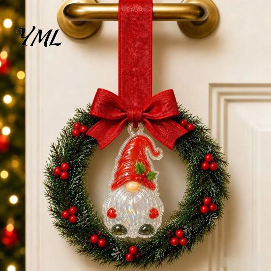 Holiday Party Souvenirs Mini Christmas Wreath Door Handle Decoration, Gingerbread/Angel/Bell/Snowman Artificial Pine Small Hanging Decor with