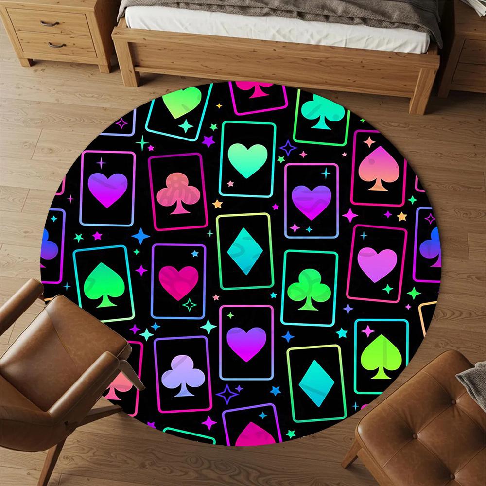 1pc playing cards Round Chair mat Area Rug - Non-Slip, Floor Mat for Office, Bedroom, and Indoor Decor -1002175