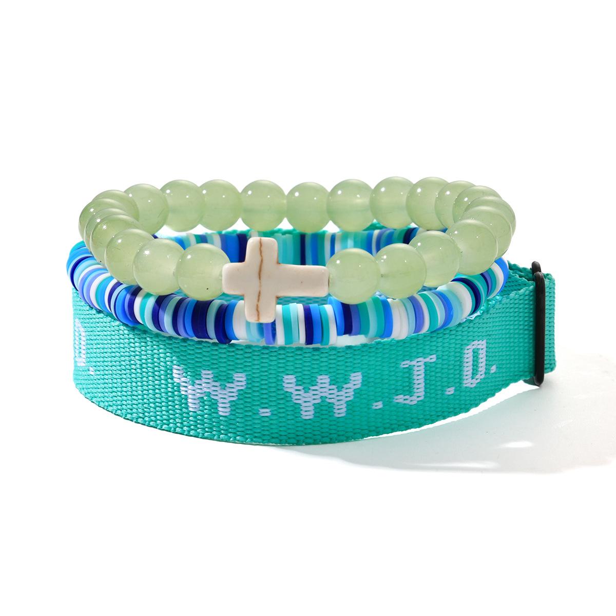 

Spot wwjd bracelet for cross three-piece elastic thread braided belt beaded hand