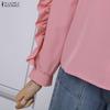 ZANZEA Women Casual Doll Collar Loose Long Sleeve Blouse