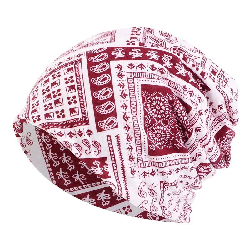 4pcs Unisex Classic Paisley Print Beanie Hip Hop Women's Loose Fit Lightweight Stretchy Skull Cap Breathable