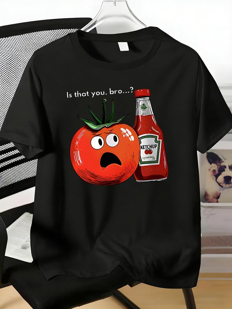 Funny Tomato Ketchup Bottle Graphic Unisexs Cotton Short Sleeve Tee Humor Casual Top Gift For Novelty Snack Lover Adult Male Guys