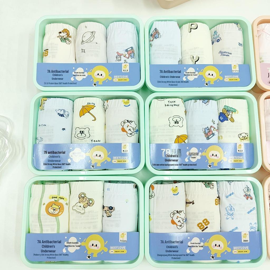 Three-Pack Boys' Antibacterial Cotton Boxer Briefs - Seamless, Class A, Comfortable Fit for Small/Medium Children