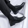 Spring Fashion Men's Block Formal Work Leather Shoes Classic Black Comfortable Lace Up Men's Pointed Carved Casual Leather Shoes