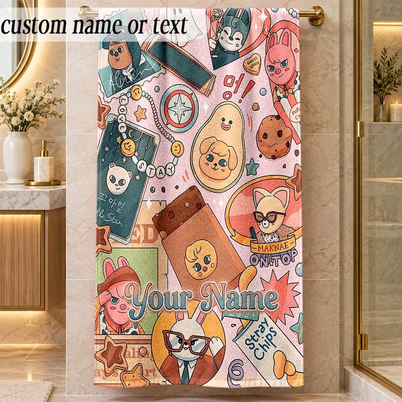 Beach TowelStray Kids Custom Name Text Personalized Soft Towel for Beach Pool Indoor Home Decor Gift